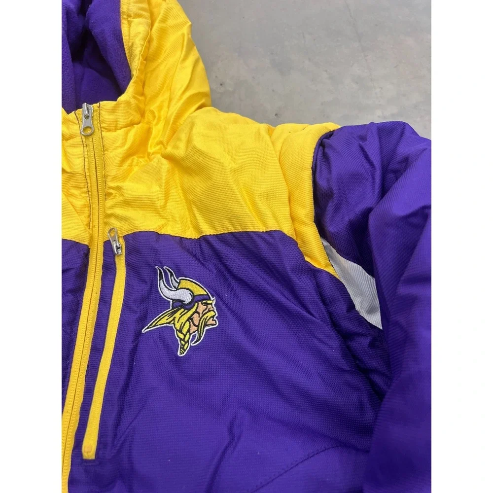 NFL Minnesota Vikings Puffer Jacket Youth XL 18 Purple Yellow Full Zip Football